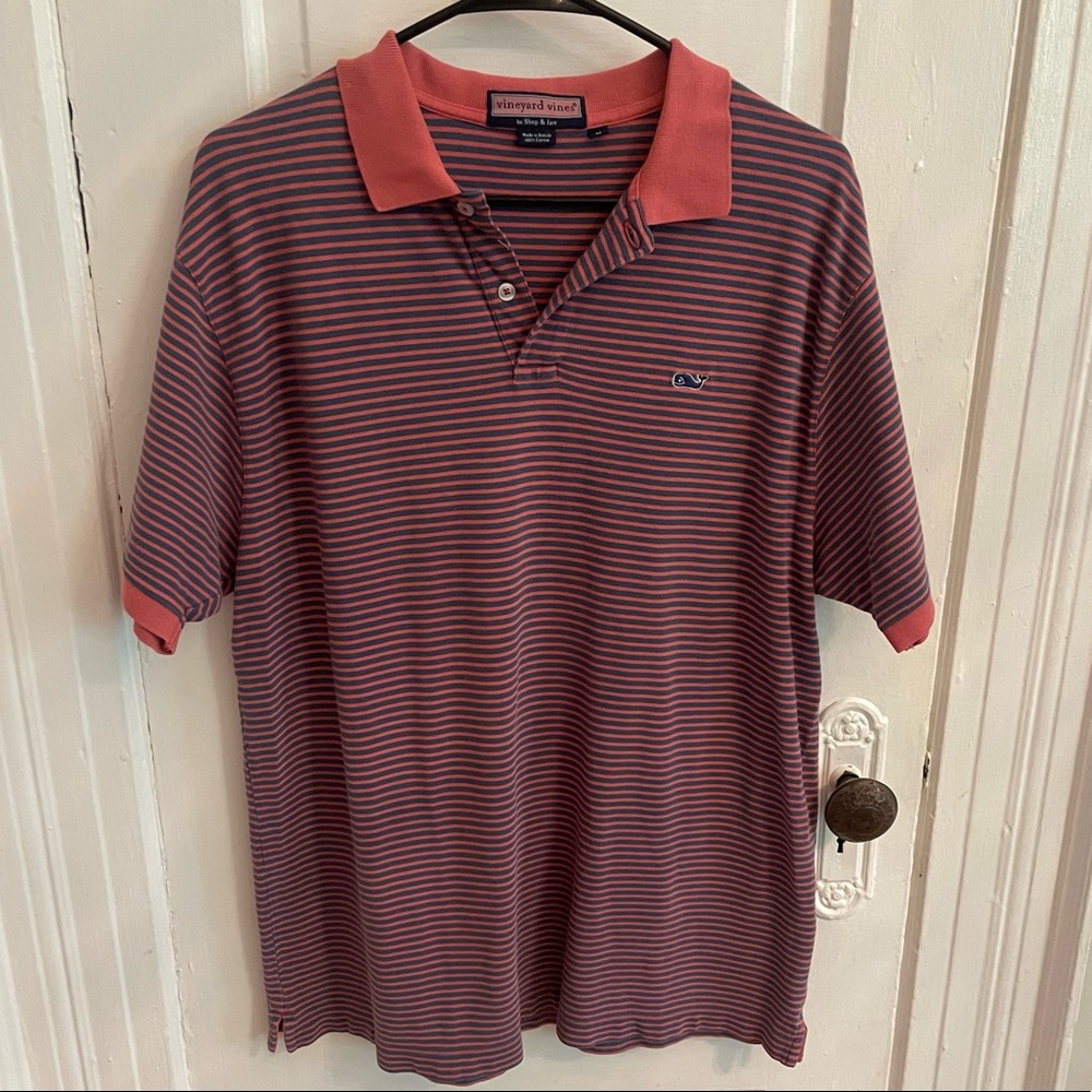 Men’s Vineyard Vines Striped Polo - Red/Pink/Blue - Size M